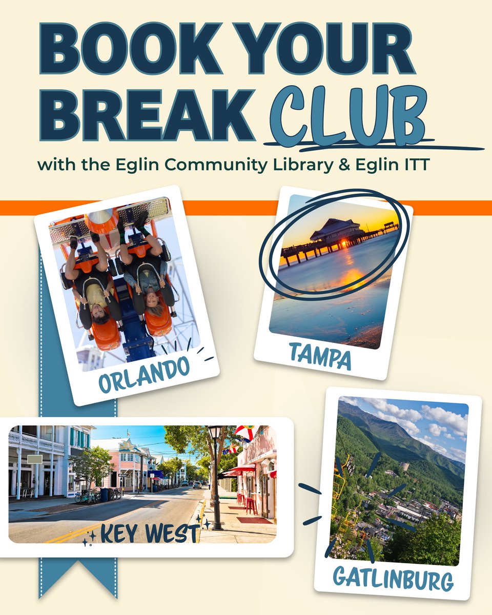 EglinLibrary's tweet image. The Eglin Library and the Information,Tickets, and Travel office are launching a new travel club meetup designed to help you research, plan, and book your next big trip with confidence. Ready to book your break? Register at the link below!
eglin-af.libcal.com/event/15167505
 #EglinFSS