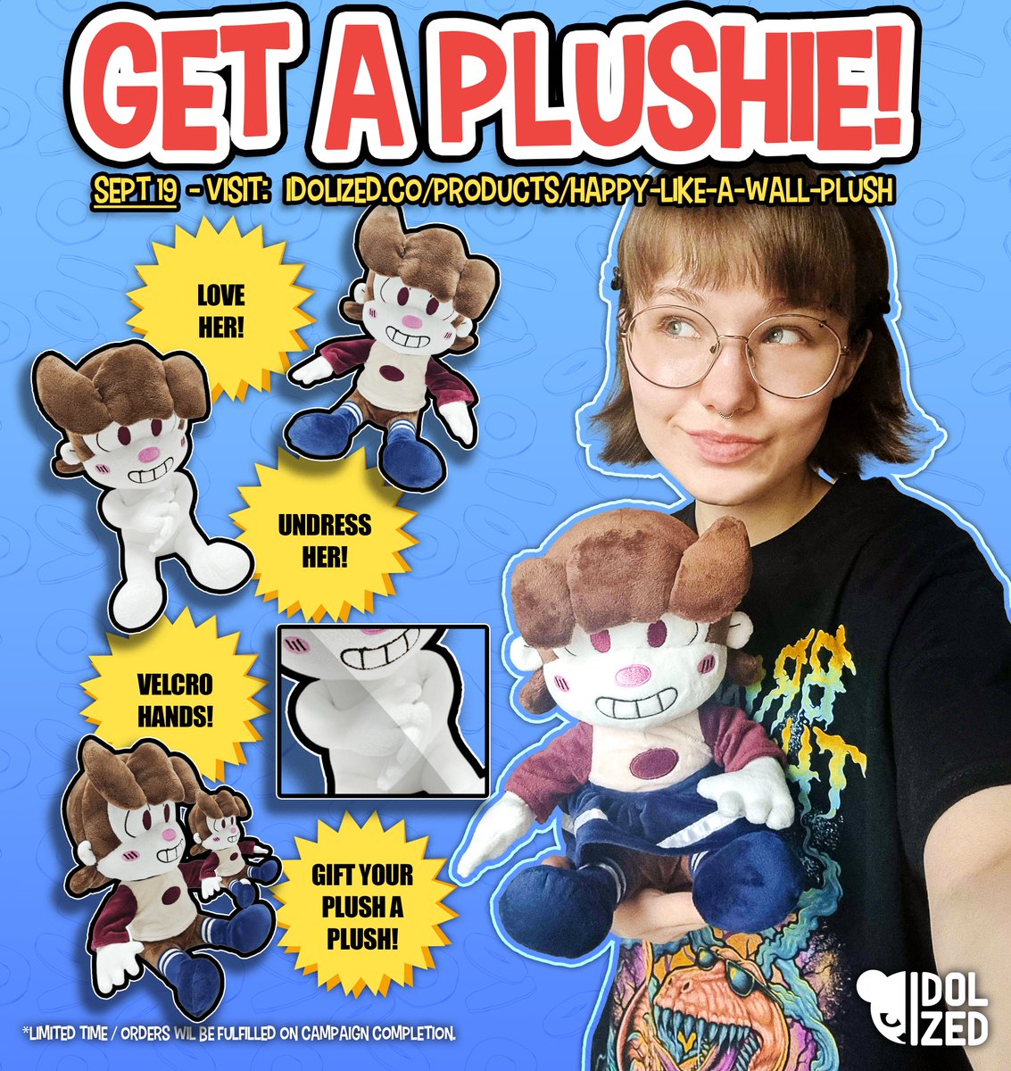 THE HAPPYLIKEAWALL PLUSHIE - Launching September 19!
Love her... Undress her... Get your plushie a plushie!

Sign up to be notified at launch:
idolized.co/products/happy…