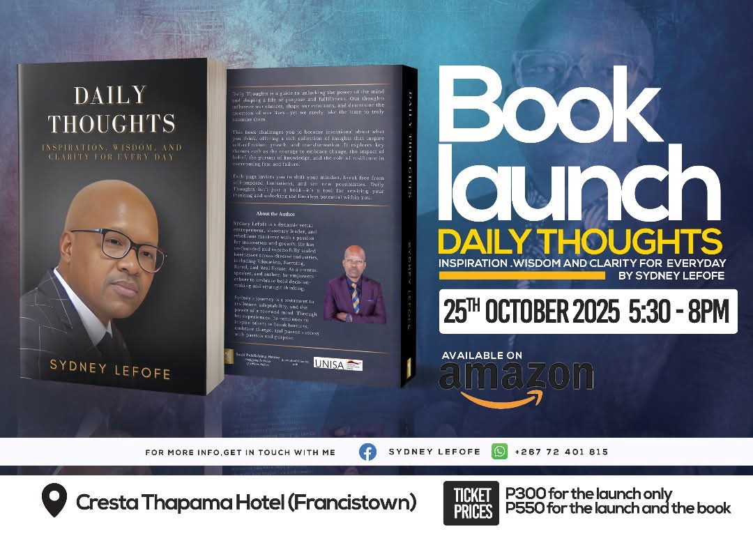 hennymaps's tweet image. 📻📚 #InterviewAlert || Tune into @yaronafm this Thur 18th Sept 2025 at 0935am on #BotswanaWritersClub with @FoxPhatsimo &amp;amp; listen to Sydney Lefofe as he talks about DAILY THOUGHTS. +267 72401815 to get a copy at P250 or tickets for book launch; scheduled for 25th Oct 2025. 📚📻