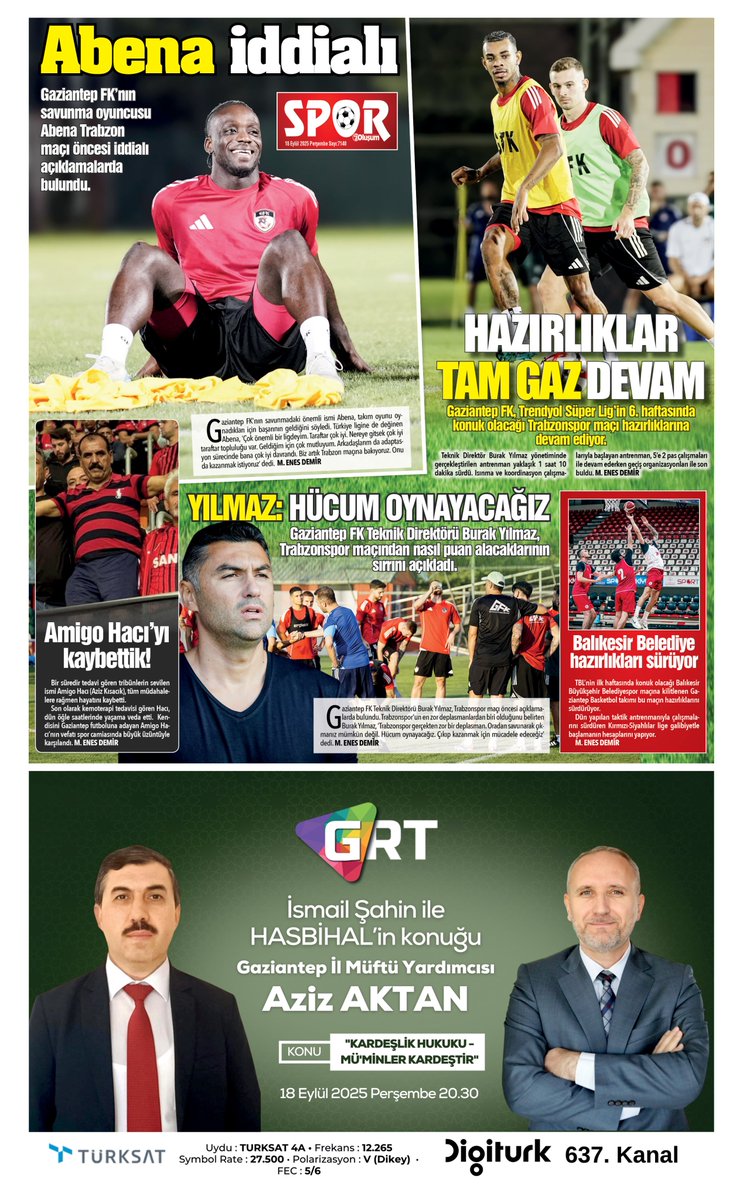 Gazetemizin tüm sayfalarını aşağıdaki E-Gazete linkini tıklayarak takip edebilirsiniz.
gaziantepolusum.com/arsiv/2025-09-…