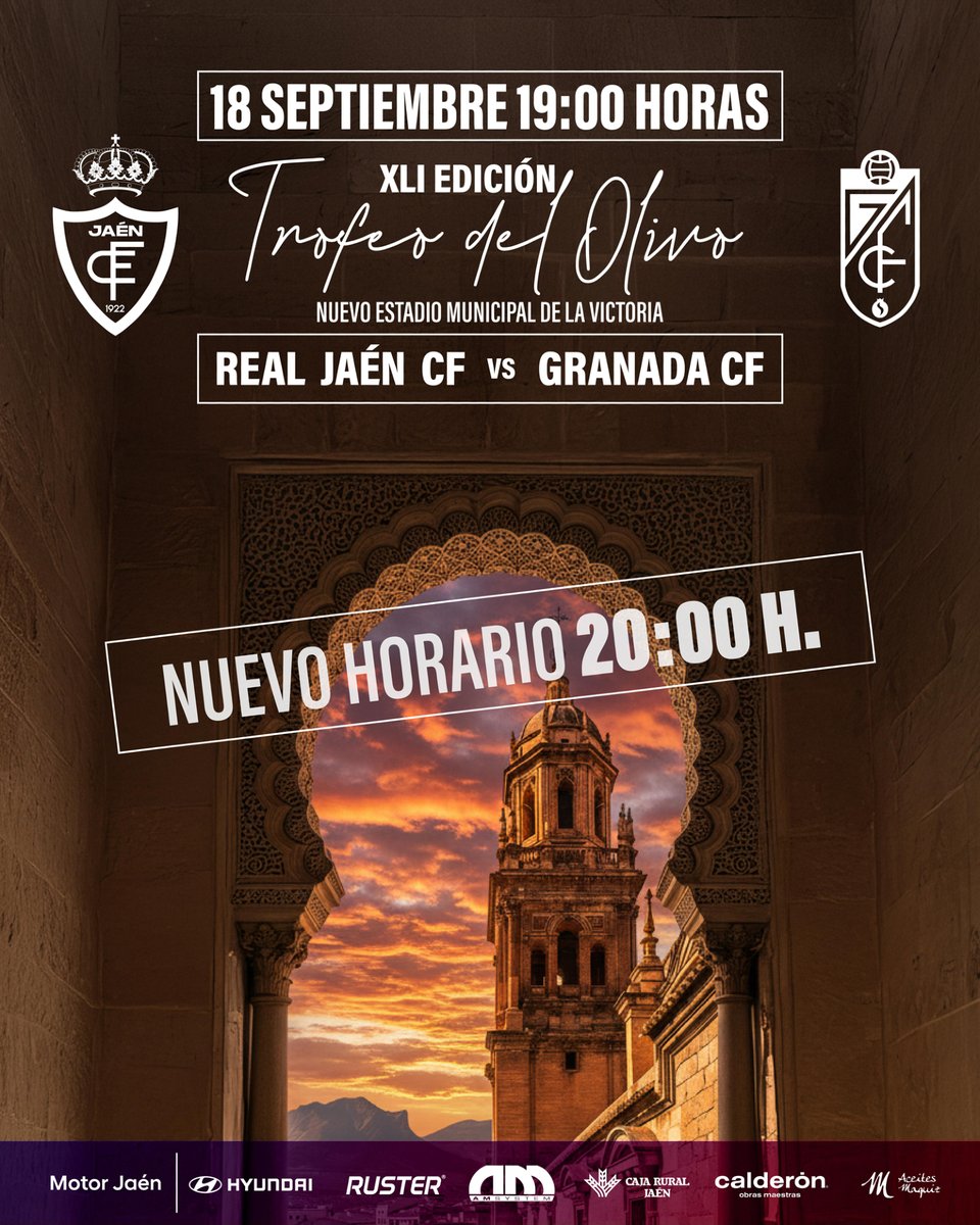 𝗖𝗔𝗠𝗕𝗜𝗢 𝗗𝗘 𝗛𝗢𝗥𝗔𝗥𝗜𝗢 ⏰ 

El XLI Trofeo del Olivo se disputará finalmente a las 20:00 horas y no a las siete de la tarde como estaba previsto ⚽️ 

La previsión de altas temperaturas en la capital 🌞 y la intención del club de contar con una buena asistencia de público