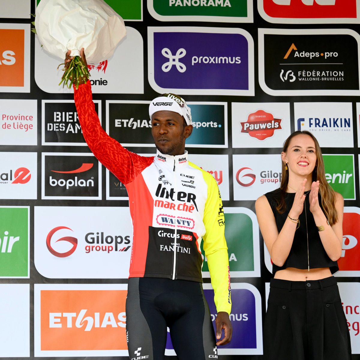 IntermarcheW's tweet image. Biniam Girmay rewards the teamwork with 3rd place in Grand Prix de Wallonie 🥉