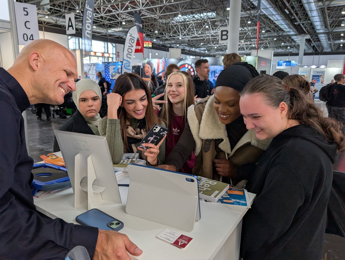 Lot's happening at #rehacaredüsseldorf! John and Joni from the Attainment team met partners from Kazakhstan. Young professionals looked on as John demonstrated the latest features in GoTalk NOW DE. Our team is there until Saturday so please stop by! #rehacare2025 #rehacare