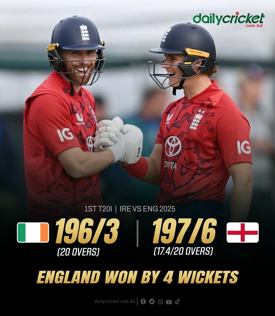 dailycricketbd's tweet image. প্রথম টি-টোয়েন্টিতে আয়ারল্যান্ডকে ৪ উইকেটে হারালো ইংল্যান্ড

#dailycricket | #cricket | #ENGvsIRE