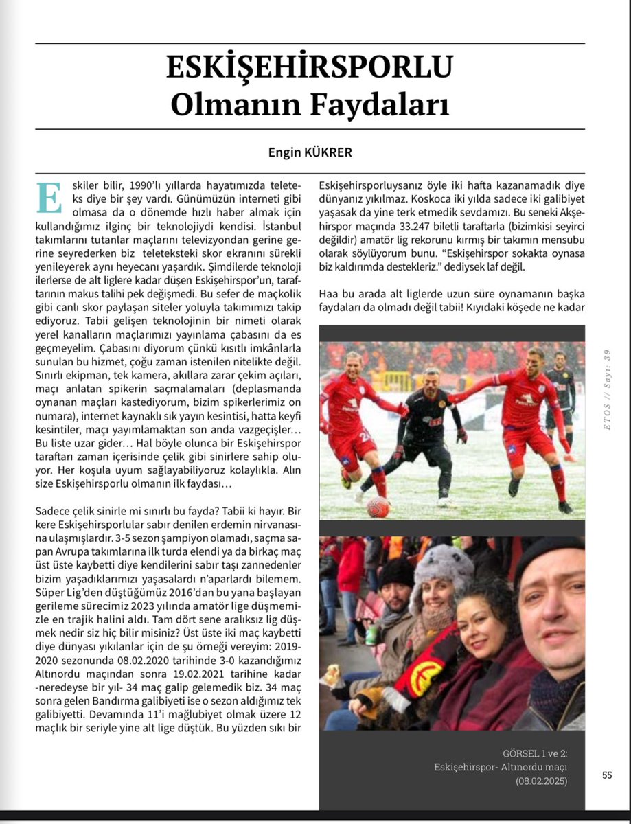 ekukrer's tweet photo. ETOS Derginin 39. sayısında “Eskişehirsporlu Olmanın Faydaları” nı yazdım. Bir futbol takımının ötesinde, bize dayatılan düzene karşı bir duruştur #Eskişehirspor  ❤️🖤

Dergiyi ve yazıyı okumak için : https://t.co/xyDjmD6RMW https://t.co/5pursxkV0F