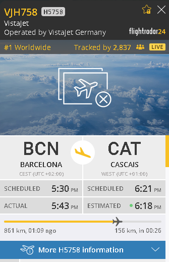 🚨🚨Fala-se que José Mourinho chegará dentro de 30m.
Supostamente este é o voo do mesmo. (voo mais rastreado na app Flightradar24 neste momento.)