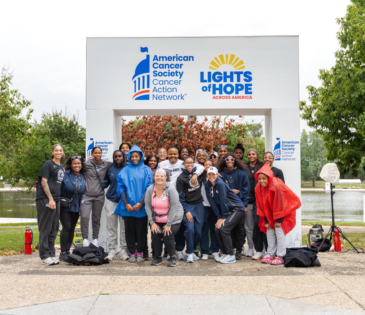 GeorgetownWBB's tweet image. What an honor to be a part of the #LightsOfHope event on the National Mall! A little 🌧️ didn’t stop us! 

#HoyaSaxa #HoyaBold #HoyaTough #TheFamily #ACSCAN
