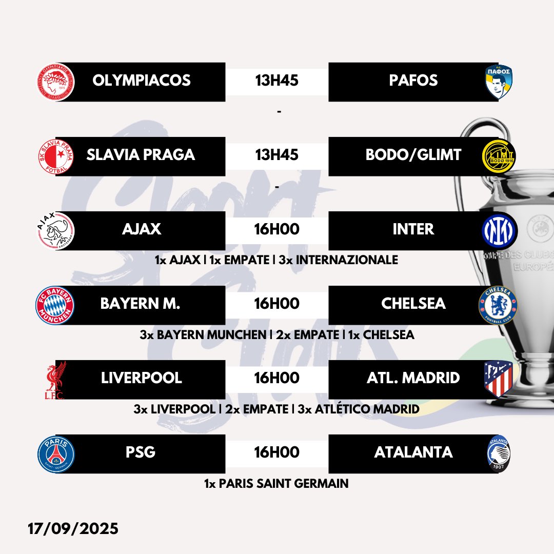 Hoje temos mais Champions League🏆

Vem conferir os jogos de hoje + retrospectos dos confrontos 🔥

💭 Qual jogo você vai acompanhar? Alguma zebra pode pintar neste segundo dia?