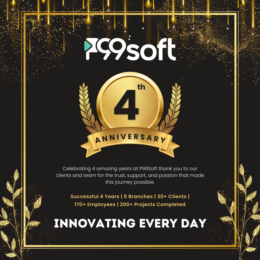 P99soft_Pvt_Ltd's tweet image. 🎉 Celebrating 4 years of innovation, growth, and teamwork! Thank you to all our clients and employees for being part of this amazing journey. Here’s to many more milestones ahead! 🚀💼

#p99soft #4yearanniversary #teamwork #innovation #success #growth #clientsupport