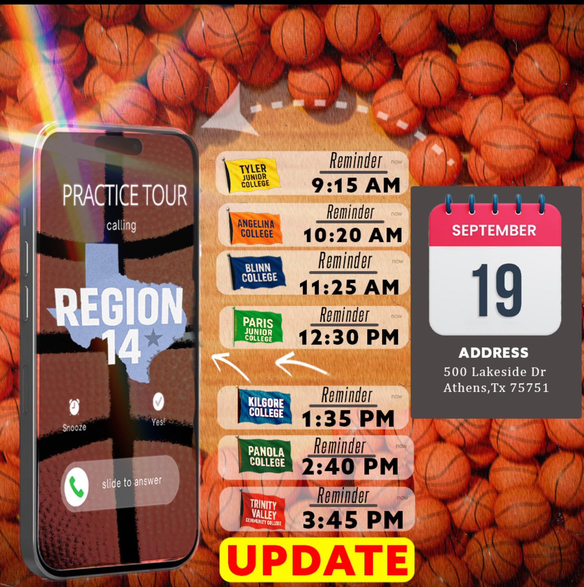 Good Afternoon! We’re 48 hours out from the R14 practice showcase. We have had a few time updates for Friday’s showcase so please take note. Also, be sure to RSVP with myyah.west@tvcc.edu if you haven’t done so already. See you in Athens!