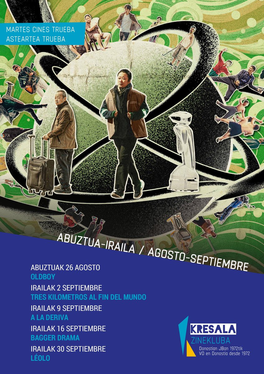 Asteartea 23an, ez dugu saiorik izango. Irailaren 30ean, bueltatuko gara LÉOLO filmarekin.

El martes 23, no habrá película. La siguiente sesión, será el 30 de septiembre. Y podremos ver LÉOLO.

🎬kresalazinekluba.com/2025/07/27/abu…
🎟️ kresalazinekluba.com/kresala-on-lin…