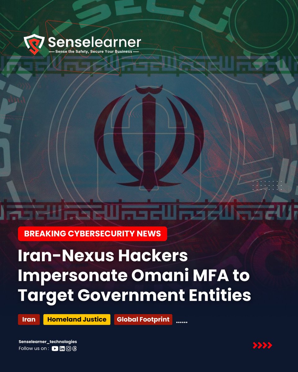 SenselearnerL's tweet photo. Iran - nexus ahackers Impersonate Omani MFA to Target Government Entities
Link - https://t.co/vV2aU69OIK
#iran #oman #india #mfa #trending #cyberattack #senselearnertechnologies https://t.co/SAFueyDCrK