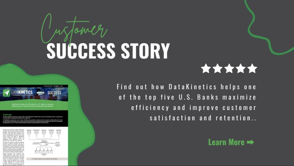 DataKinetics's tweet image. Time is of the essence for our customers, find out how we help minimize the processing time consumed within the batch window for one of the top five U.S. Banks. hubs.li/Q03CbTzL0
#CaseStudy #CustomerSuccess #BatchProcessing