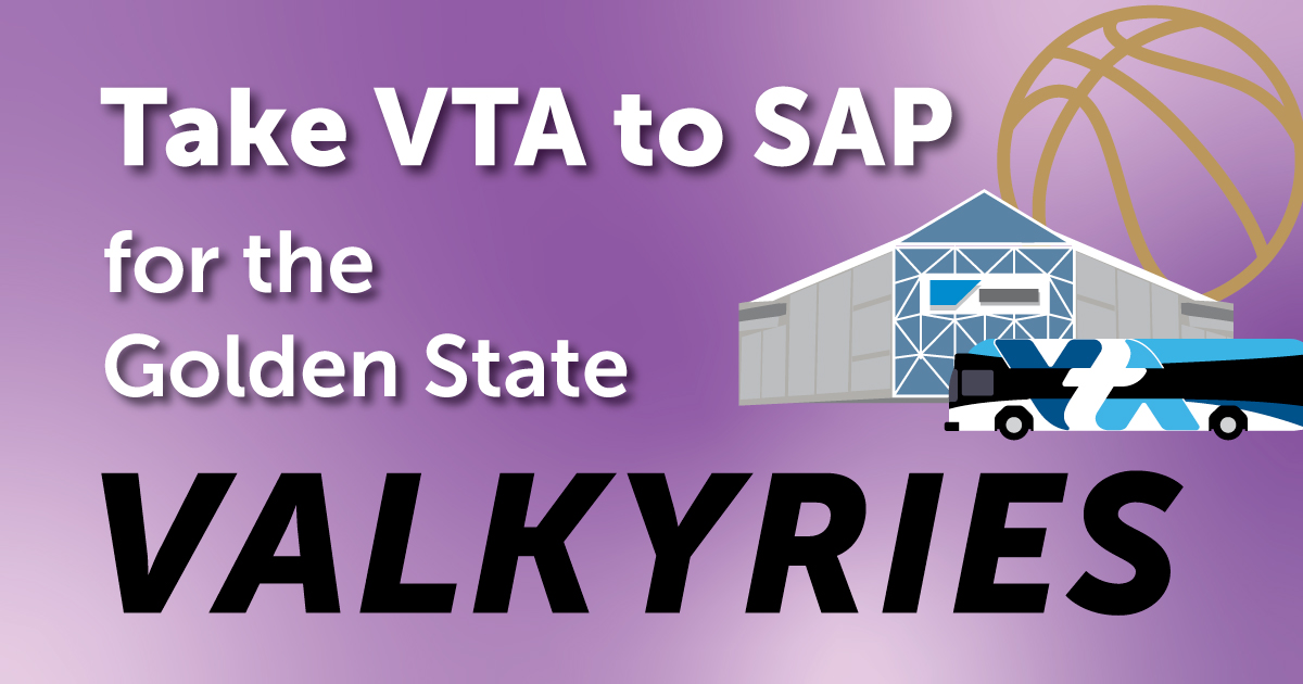 We're thrilled to welcome the Golden State Valkyries to San Jose! The Bay Area is proud of them for making HERstory as the first WNBA team to make the playoffs in their inaugural season.
 
Taking VTA to the SAP Center is a slam dunk. See how: bit.ly/41TGf38