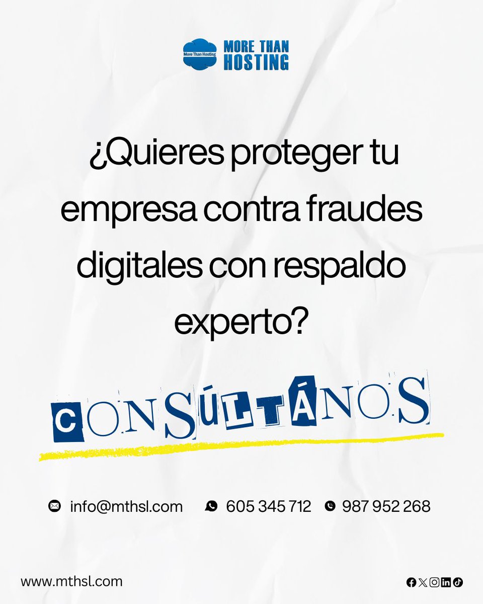 ⚠️ ¿Ese correo urgente de tu jefe es real?

Aprende a detectar señales de correos falsos: urgencia inusual ⏰, dominios sospechosos 🌐, pedidos fuera de proceso 📋 y más en nuestro último post de Instagram 👉 instagram.com/mth_oficial/