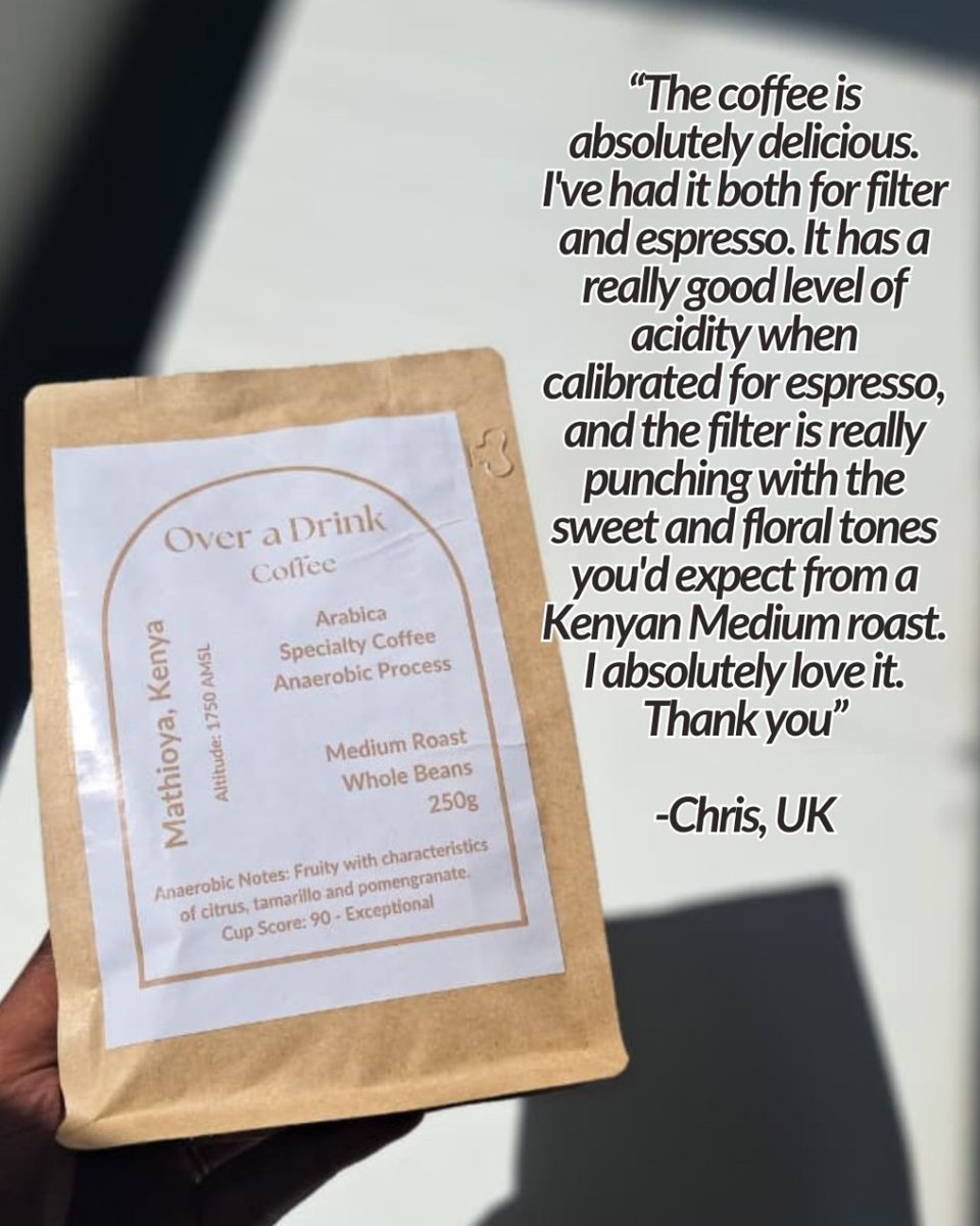 "The coffee is absolutely delicious. I've had it both for filter &amp; espresso. It has a really good level of acidity when calibrated for espresso, &amp; the filter is really punching with the sweet &amp; floral tones you'd expect from a Kenyan Medium roast. I absolutely love it."
~ Chris