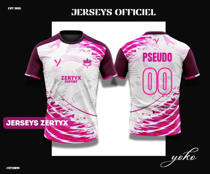 2026 JERSEY

C'est avec un immense plaisir que nous vous présentons le premier jersey de la ZertYx

Un grand merci à <a href="/ChezYokoEsport/">ChezYokoEsport / NBL Studio</a> pour leur confiance et le design du jersey.

🛒 – Maillot disponible en vente : chezyokoesport.fr/product/203772…