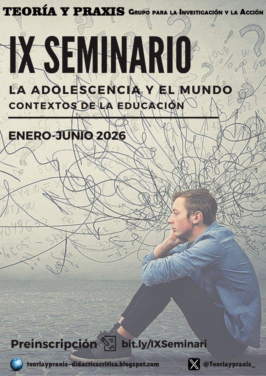 📢¡Ya podéis apuntaros a nuestro IX Seminario‼️
"La adolescencia y el mundo. Contextos de la educación"
📆Enero-junio 2026
📝Hasta el 28 de septiembre para inscribiros en la convocatoria del CEFIRE (C. Valenciana)‼️
INSCRIPCIÓN➡️bit.ly/IXSeminari
…ypraxis-didacticacritica.blogspot.com/2025/09/ix-sem…