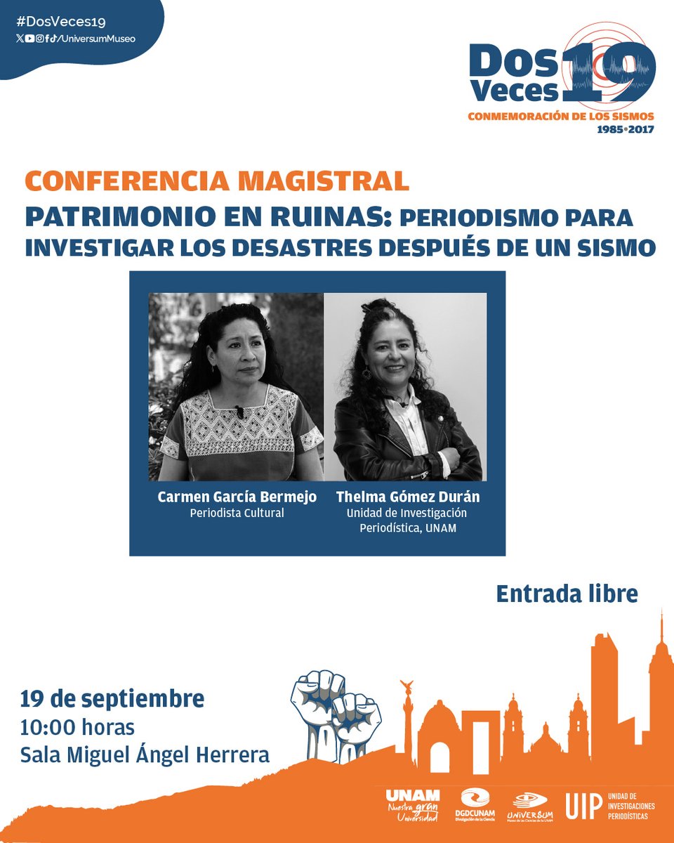 ¡Comienza mañana! 😮

Cada 19 de septiembre, la memoria nos recuerda la resiliencia de nuestra comunidad. 🫂🇲🇽

#DosVeces19 es un espacio de actividades especiales en Universum para reflexionar, aprender y compartir. 🤲