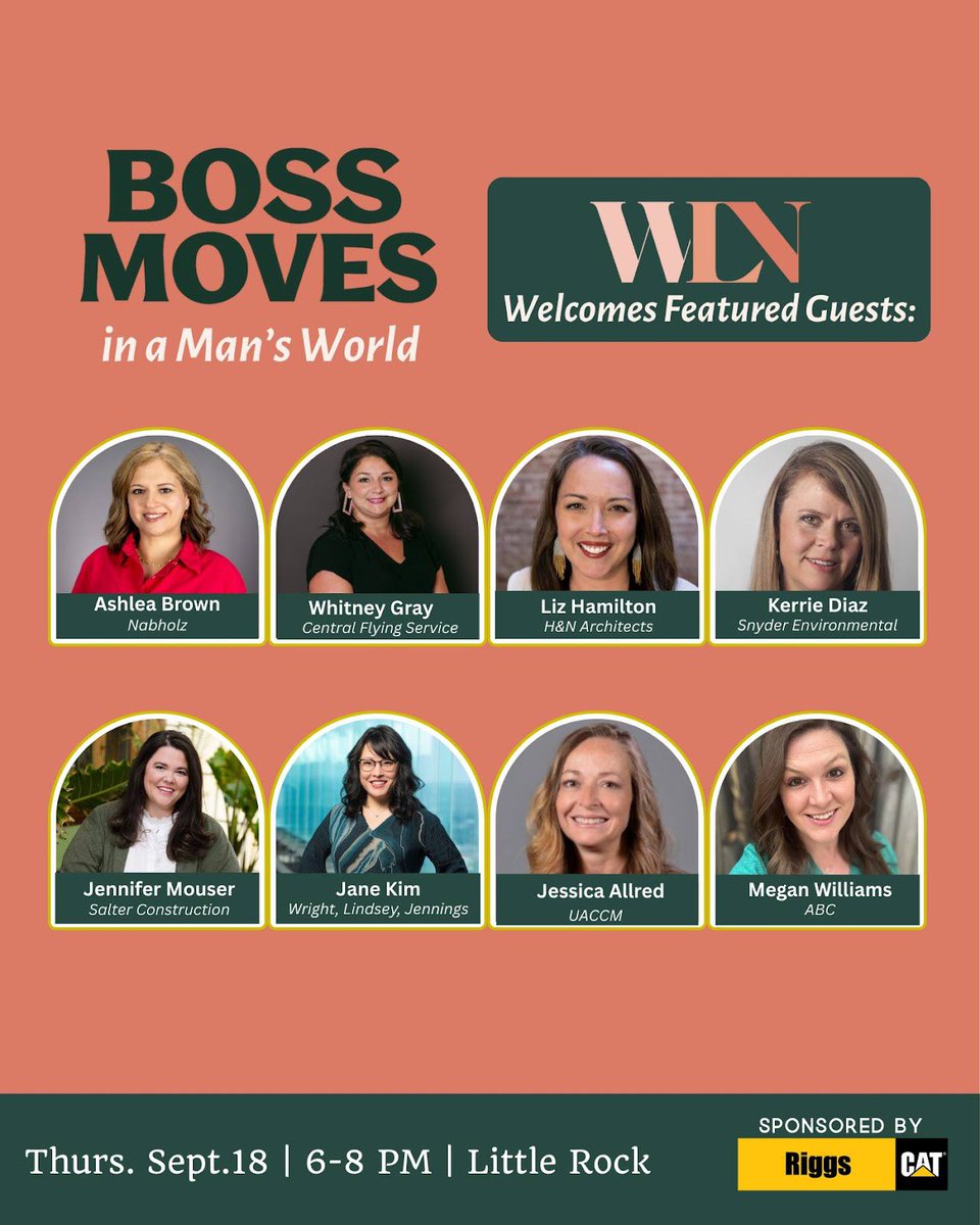 Join our friends at the Women's Leadership Network Sept. 18 | 6PM–8PM at Riggs Cat in LR for an exciting leadership event to celebrate “Boss Moves in a Man’s World.”

WLJ L&amp;E Team leader Jane Kim will lead a special session on “Negotiating Your Worth.” wlnarkansas.org/event/boss-mov…