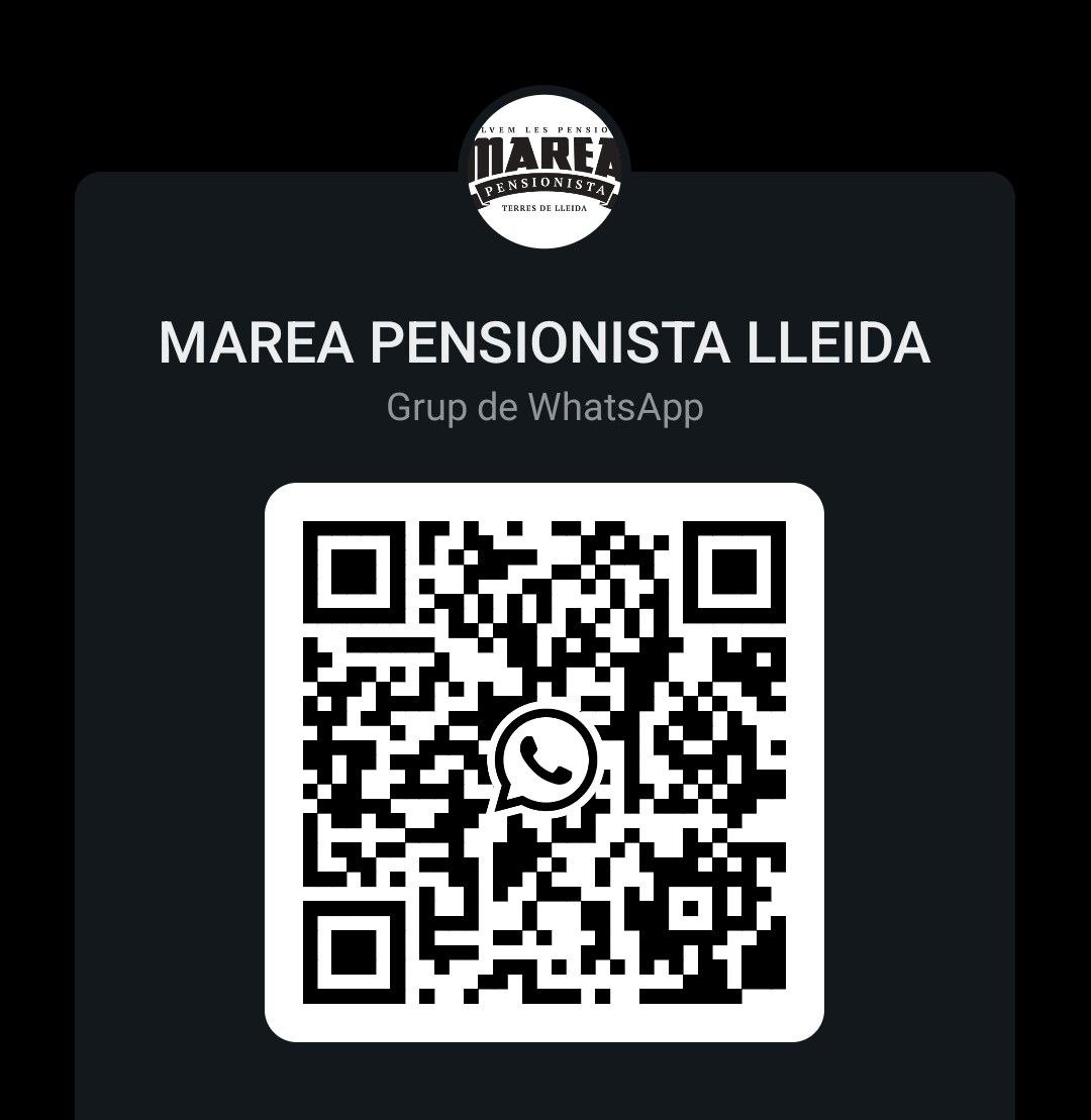 A la Marea Pensionista de les Terres de #Lleida tenim un grup de WhatsApp a través del qual compartim informació i al què podeu accedir amb aquest codi QR