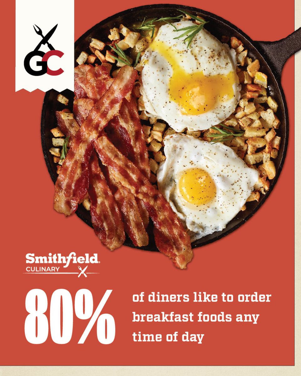It’s Better Breakfast Month, and the data is on your side.

📋 Check out our Guest Check: 80% of diners love breakfast foods any time of day, making now the perfect time to reimagine your menu. 

bit.ly/4oBITnz  
#SmithfieldCulinary #BetterBreakfastMonth #AllDayBreakfast