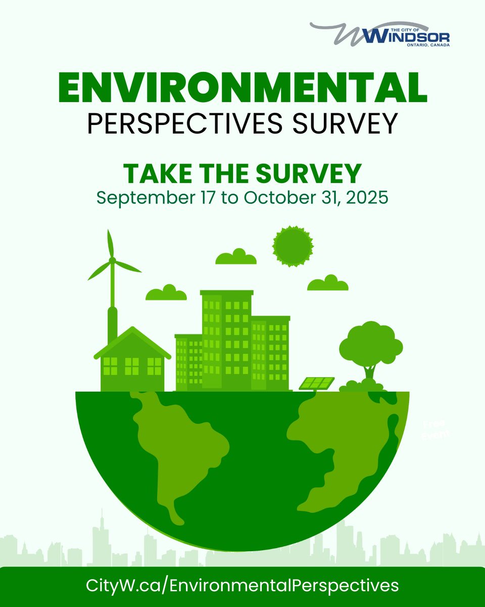 The City of Windsor’s Environmental Perspectives Survey is open, and your feedback will help shape a greener future! Complete the survey by October 31, 2025, for a chance to win a rain barrel or a family pass to <a href="/AdventureBayFWP/">Adventure Bay Family Water Park</a>. Take the survey at letstalk.citywindsor.ca/environmental-… #YQG