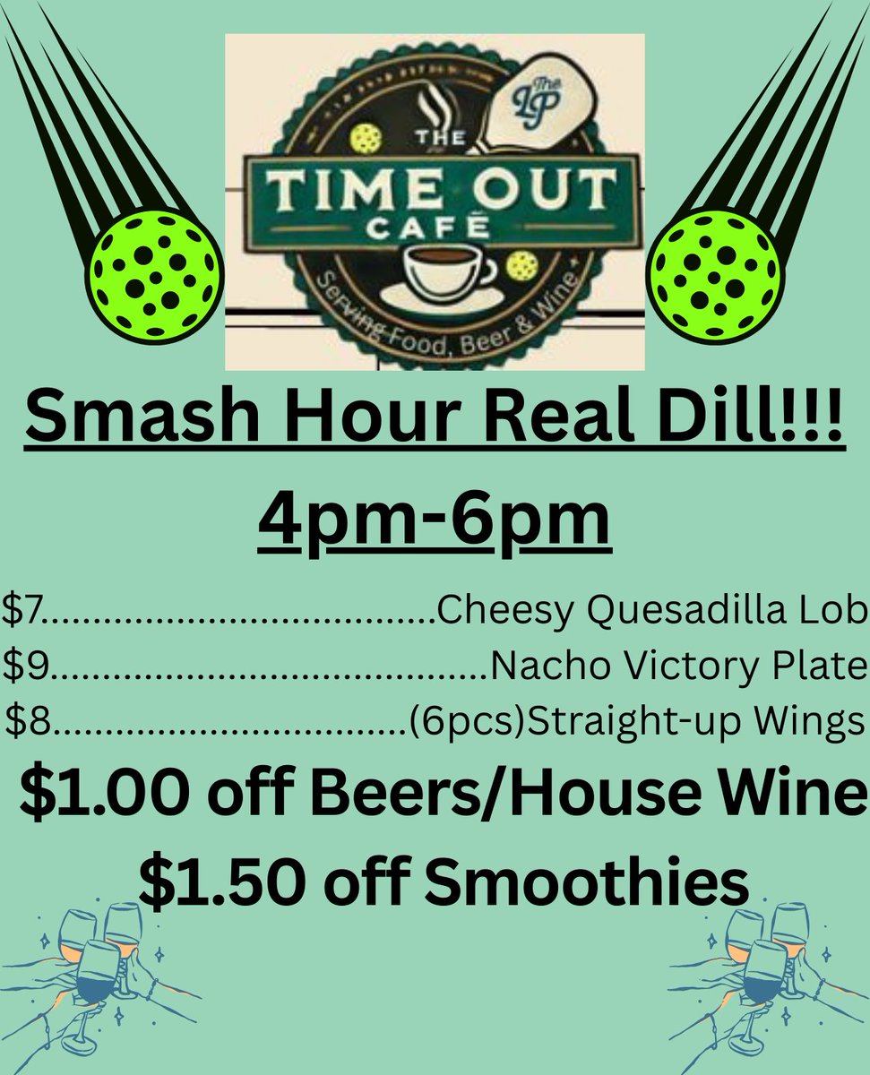 TheLocalPickles's tweet photo. Happy Hour Deals/Specials!!!
#TheLocalPickle #BlufftonSC #PickleballLife #PickleballFun #PickleballAddict #PickleballNation #PickleballCommunity #SmashHour #Foodies #BlufftonEats #BlufftonDrinks #PickleballVibes #CafeAndBar #PickleballLove #TheTimeOutCafe #PickleballPlayers https://t.co/6B98pGbHwu