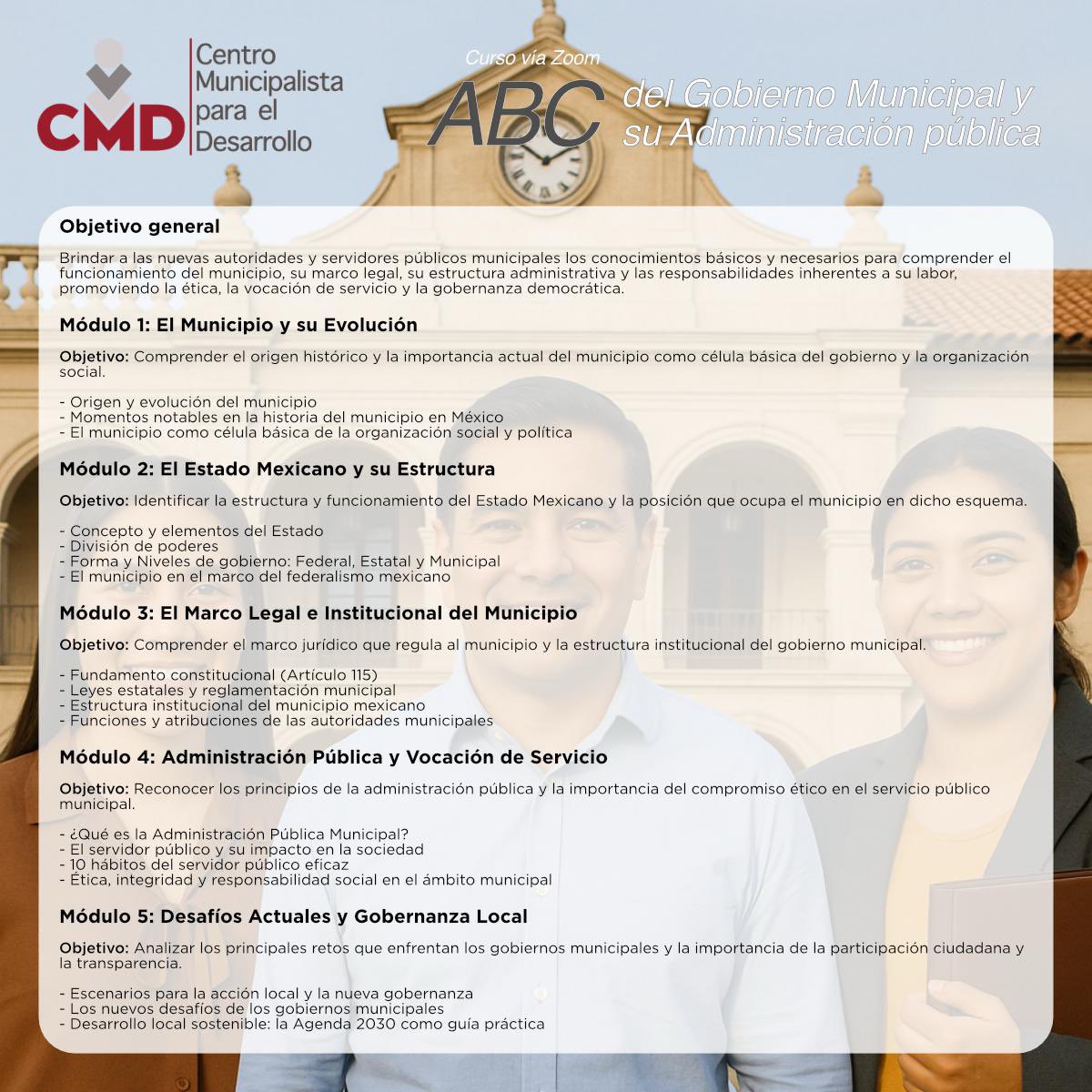 🚨 ¡Nuevos ayuntamientos! 🚨
Gobernar no se improvisa.
👉 Curso en línea: ABC del Gobierno Municipal y su Administración Pública
📅 25 y 26 de septiembre | 18:00 a 20:30 hrs
💰 $500 (incluye certificado y materiales)

Inscríbete aquí 👉 bit.ly/ABCmunicipal
#GobiernoMunicipal