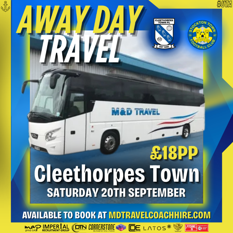stockton_townfc's tweet photo. Before heading to support our U18's tonight, make sure to book your place on the M&amp;D Travel supporters coach to Cleethorpes Town on Saturday 🚍

Priced at £18 per person, with the coach departing from the clubhouse at 11am ⏰

Click below to book.

#UTA⚓️