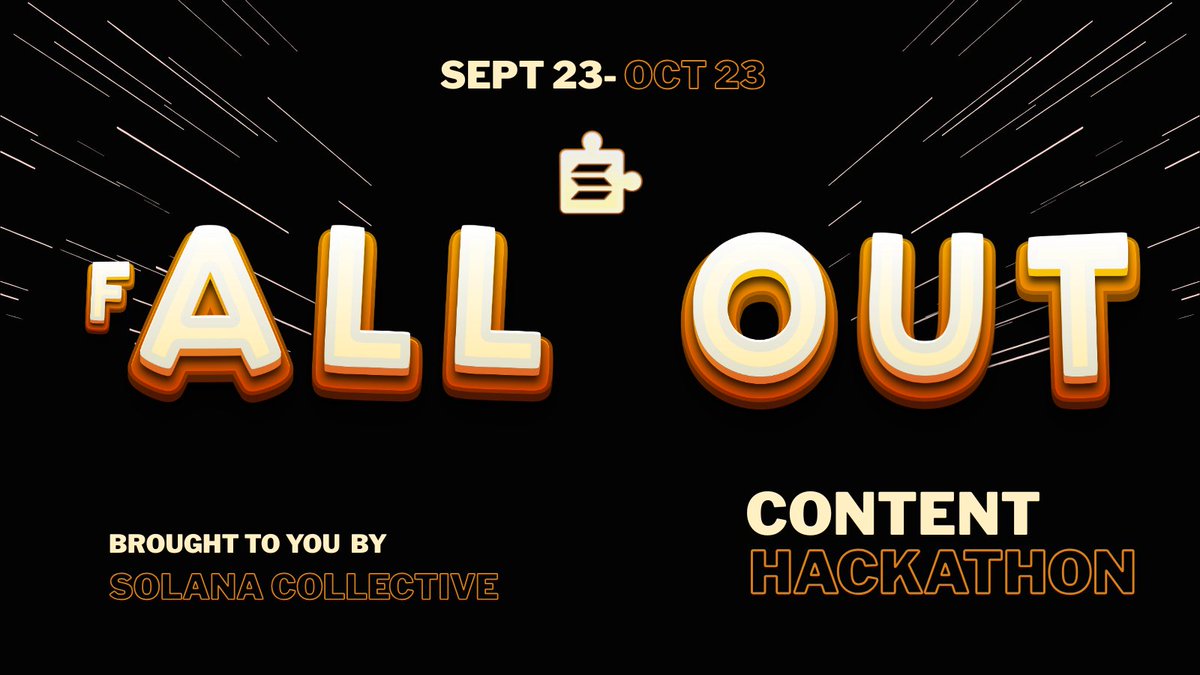 SolanaCollectiv's tweet image. Who&apos;s ready to CREATE?!

Our official launch date is here! fALL OUT is coming to you Sept 23 - Oct 23

Stay tuned! Our hackathon Sponsor list is coming next 👀

If you&apos;re interested in being a Sponsor, you&apos;re not too late! Reach out to a Collective team member (tagged below) for…
