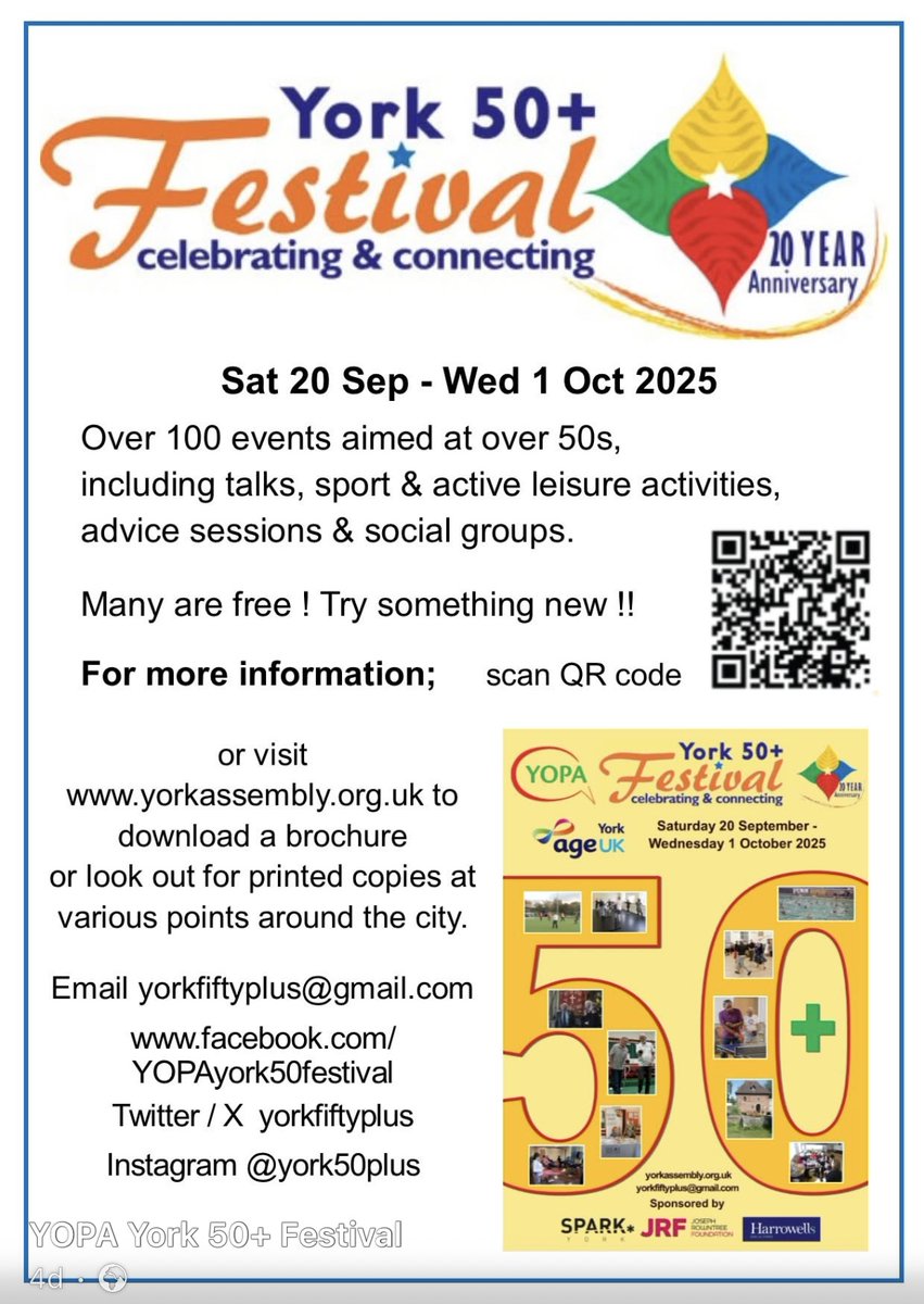 York 50+ Festival (@yorkfiftyplus) on Twitter photo 🎉As part of the Festival I'll be presenting talks on Staurday 20th and Sunday 21st. Also a walk on Thursday 25th which has limited numbers so needs to be booked. ⚠️
✨All ages welcome. ✨ 🎉As part of the Festival I'll be presenting talks on Staurday 20th and Sunday 21st. Also a walk on Thursday 25th which has limited numbers so needs to be booked. ⚠️
✨All ages welcome. ✨