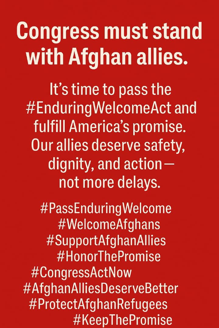 MJAHAN752055's tweet photo. For 4 years Afghan allies who stood with the U.S. have been left in limbo, many suffering in Pakistan. Congress must act now to pass #EnduringWelcome — failing this promise is a grave injustice. @SenSchumer @LeaderMcConnell @RepJeffries @pauladzuniga https://t.co/eKfcVdiJQQ