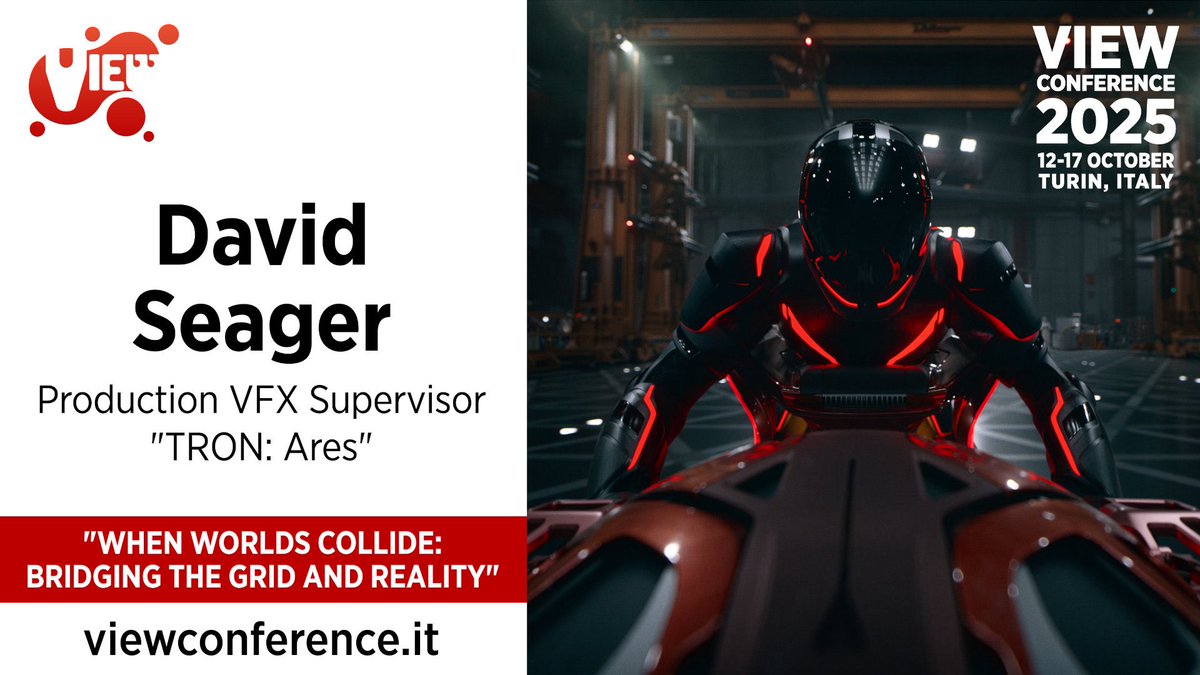 ViewConference's tweet image. #TronAres presentation @ViewConference 2025.

@ILMVFX’s overall VFX supe, #DavidSeager, will give us a behind the scenes look at the new film’s dazzling visuals.

viewconference.it/pages/registra…

#visualeffects #vfx #liveaction #animation #games #ai #cgi #film #art #realtime #vr #ar #xr