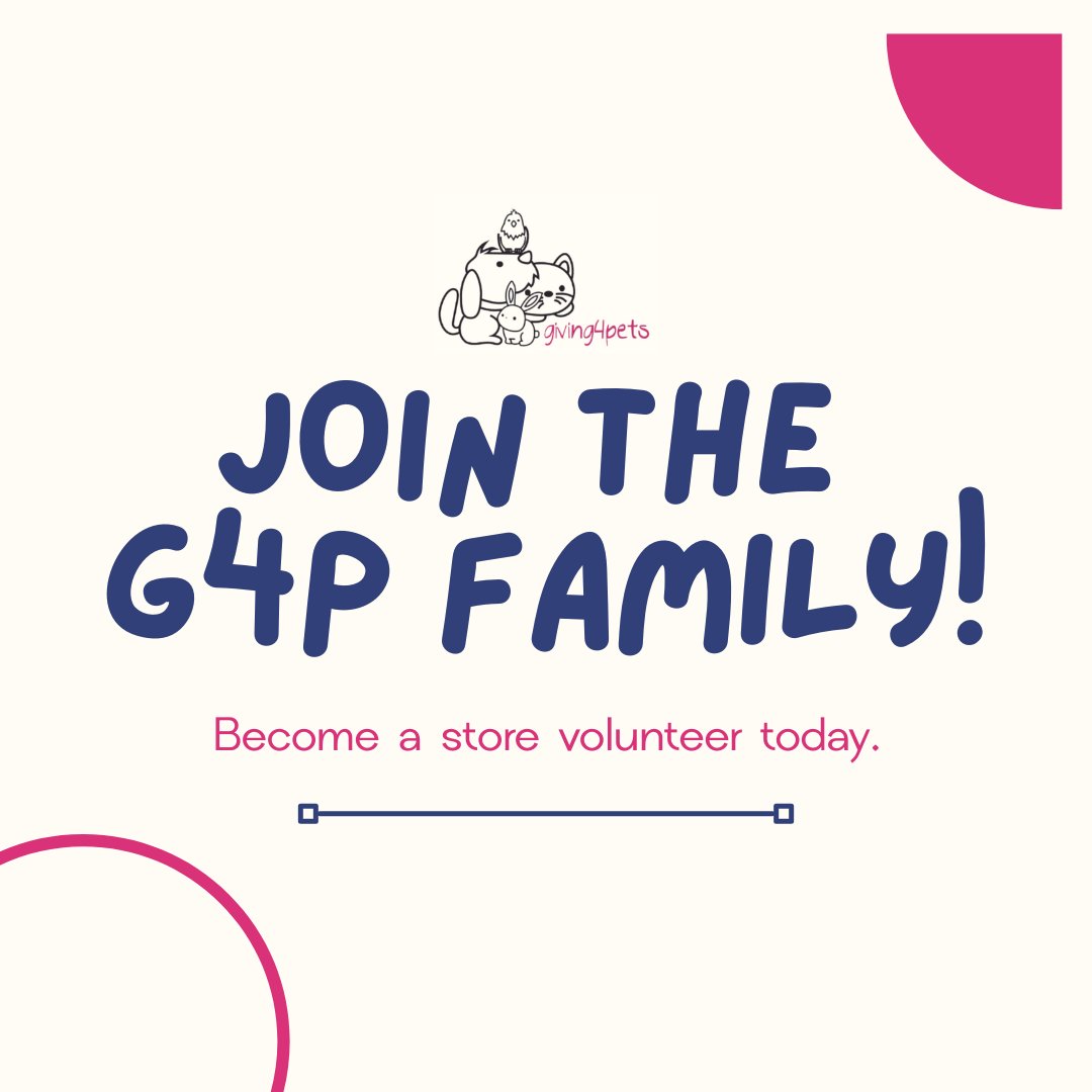 🌟 Join our Giving4Pets volunteer team! Help with donations, customer service &amp; more—on your schedule. Enjoy 50% off daily, giveaways, &amp; the joy of saving pets’ lives. Flexible shifts, real impact. 🐾 Ready to make a difference? Sign up at the store today!