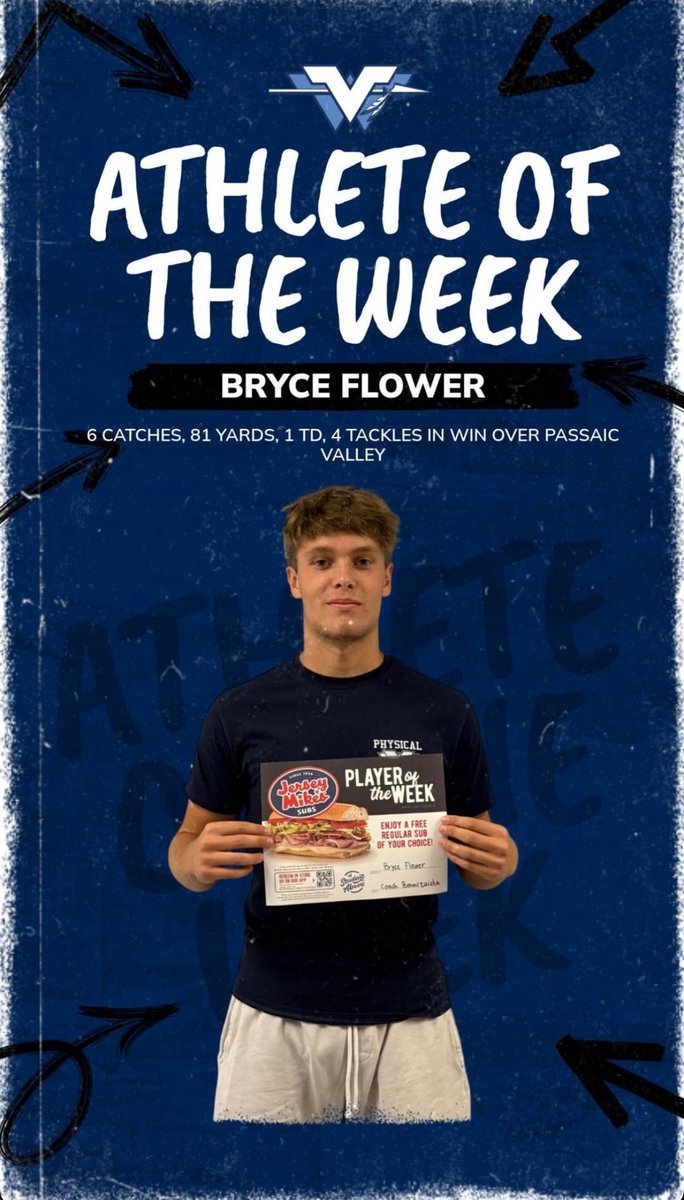 Honored to be the Wayne Valley male athlete of the week!