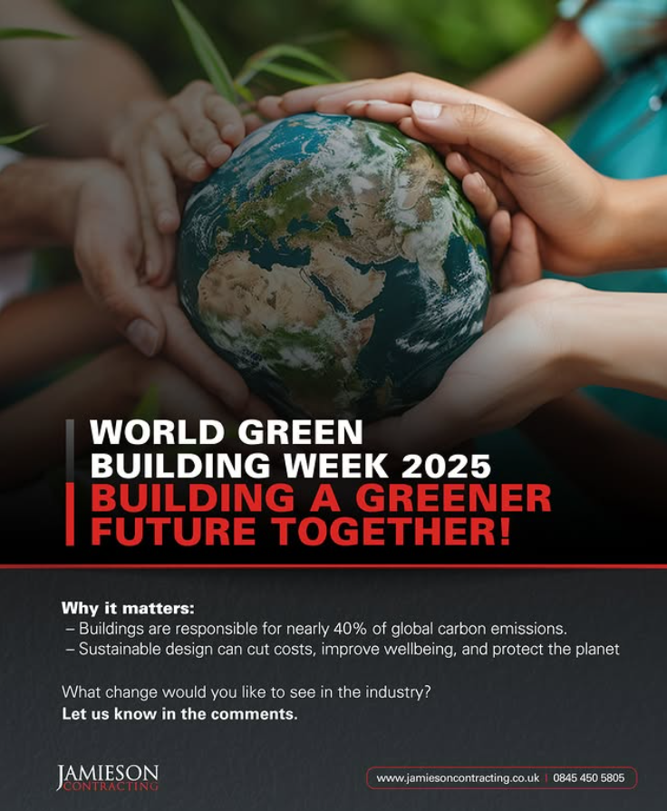 It’s World Green Building Week 2025 🌍
This week is all about raising awareness of how we can create buildings &amp; spaces that are better for people &amp; the planet. From sustainable materials to energy-efficient design every step makes a difference #Sustainability  #JamiesonWay