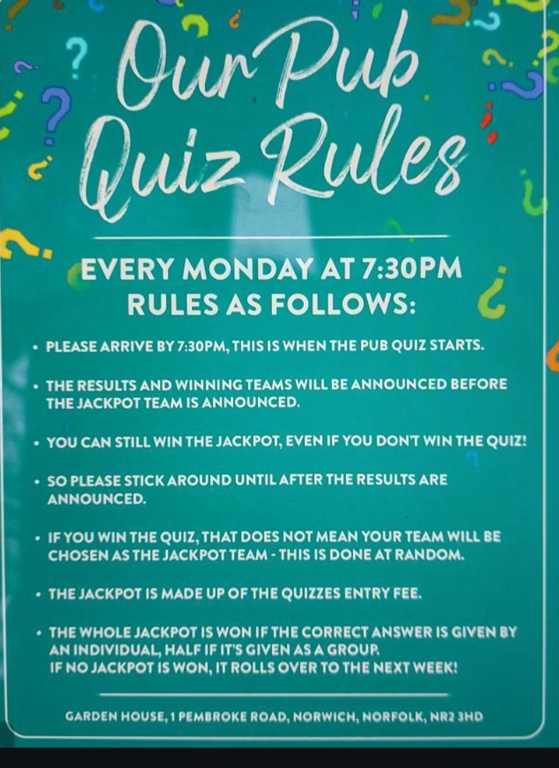 TheGardenHouse5's tweet image. #mondayquiz🤯 #quiznights #funandfrolics #CaskAleWeek #nr2studentshub #nr2quiznight #inittowinit 

This week we play for £400 #cashjackpot DM to book your tables