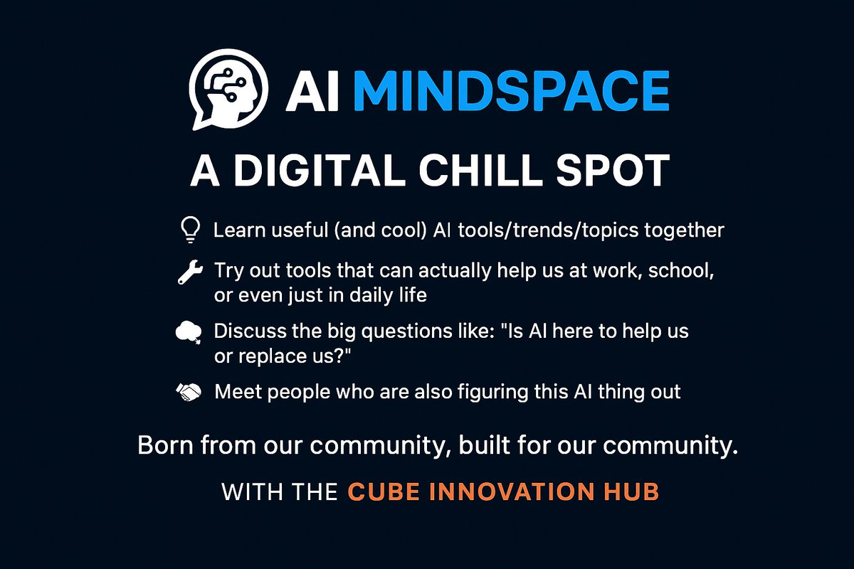 EldoretSg's tweet photo. Thrilled to launch AI Mindspace with
@thecube_hub  🎉 

A digital chill spot to:  

📷 Learn cool AI tools/trends 
📷 Debate big AI questions 
📷 Connect with fellow explorers  

Born from our community, built for our community. 

#AI #Community

https://t.co/j5rgS6Nak0 https://t.co/lQO1O0YI3e