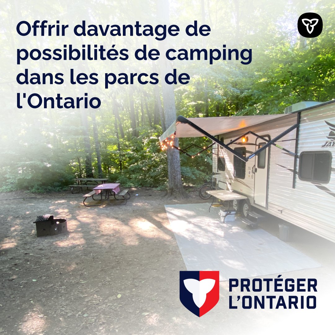 ONenvironnement's tweet image. Le plus important ajout de nouveaux emplacements de camping en 50 ans aura bientôt lieu à @parcsontario!️
Le @ongouv ajoute jusqu&apos;à 300 nouveaux emplacements et dote de service électrique environ 800 emplacements existants.
news.ontario.ca/fr/release/100…
#ParcsOntario #HPHP