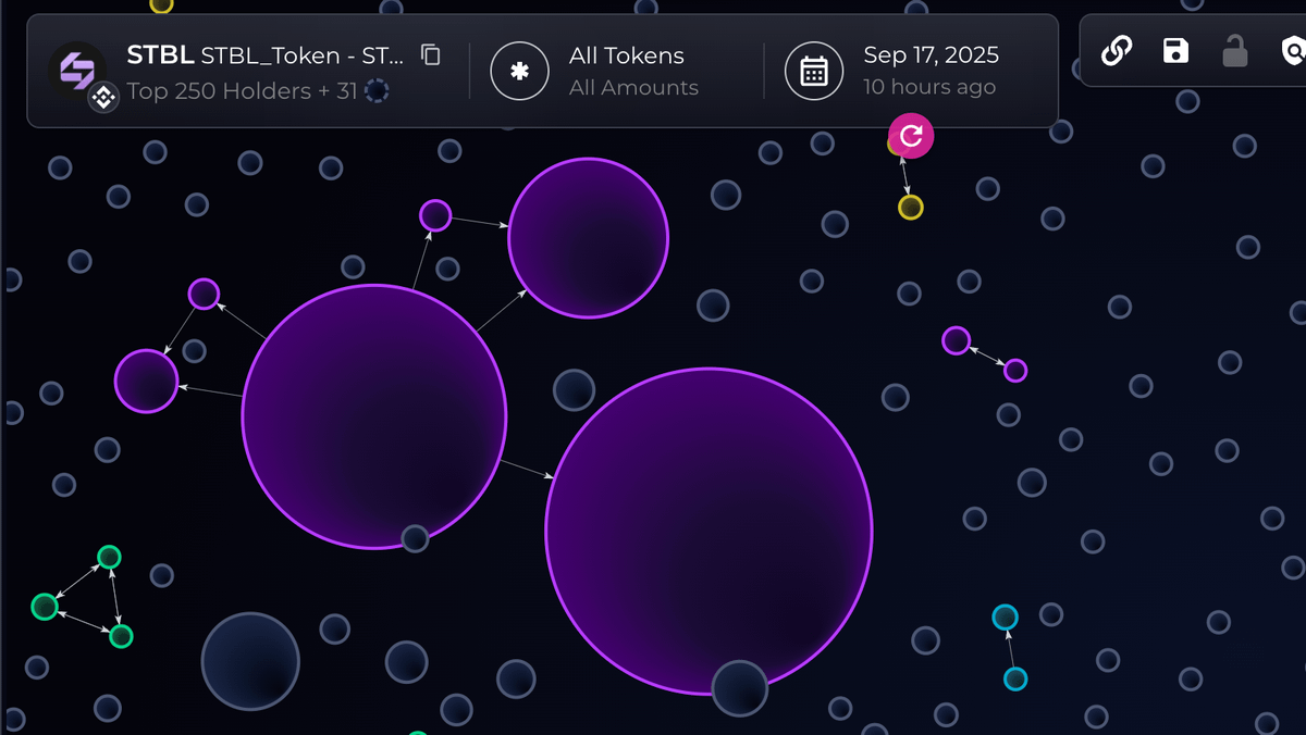 bubblemaps's tweet photo. Tether cofounder, Reeve Collins, just launched a new token

But here’s the twist: the top 5 traders are connected and made $10M+

What's going on with $STBL? 🧵 https://t.co/lwcemtc73i