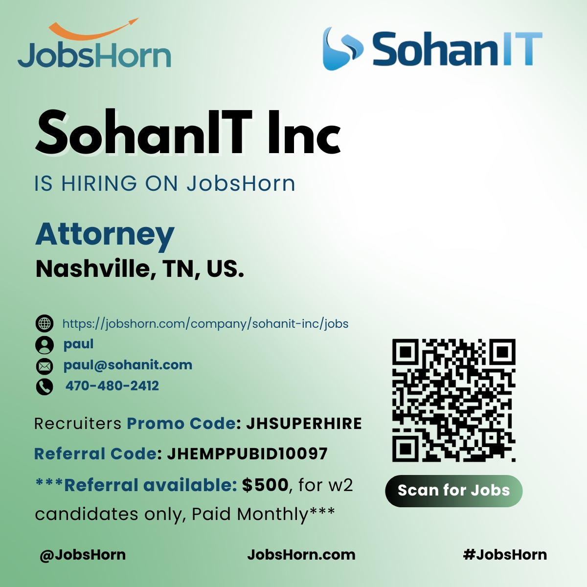 RSohanit40865's tweet photo. Apply SohanIT Inc Jobs on #JobsHorn: https://t.co/SKx4MRkrHA 
Attorney- Nashville, TN (Hybrid)
8 Months| 7+ Yrs| C2C/W2/1099
Interview Type: Skype or Phone
Recruiters Promo Code: JHSUPERHIRE

Contact: Paul@sohanit.com 

#Attorney #Nashville #TN #Hybrid #sohanit #JobsHorn https://t.co/Wjfm8s8HvQ