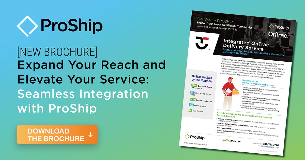 ProShip, Inc. (@proshipinc) on Twitter photo π‘π Smarter last mile #shipping starts with ProShip + <a href="/On_Trac_Shiping/">OnTrac Shipping</a>.
Our partnership helps #ecommerce shippers deliver:
β
7-day delivery
β
no weekend surcharges
β
70% U.S. coverage
Ready to optimize your shipping strategy? Explore the benefits β‘οΈ bit.ly/47MN6PB π‘π Smarter last mile #shipping starts with ProShip + <a href="/On_Trac_Shiping/">OnTrac Shipping</a>.
Our partnership helps #ecommerce shippers deliver:
β
7-day delivery
β
no weekend surcharges
β
70% U.S. coverage
Ready to optimize your shipping strategy? Explore the benefits β‘οΈ bit.ly/47MN6PB