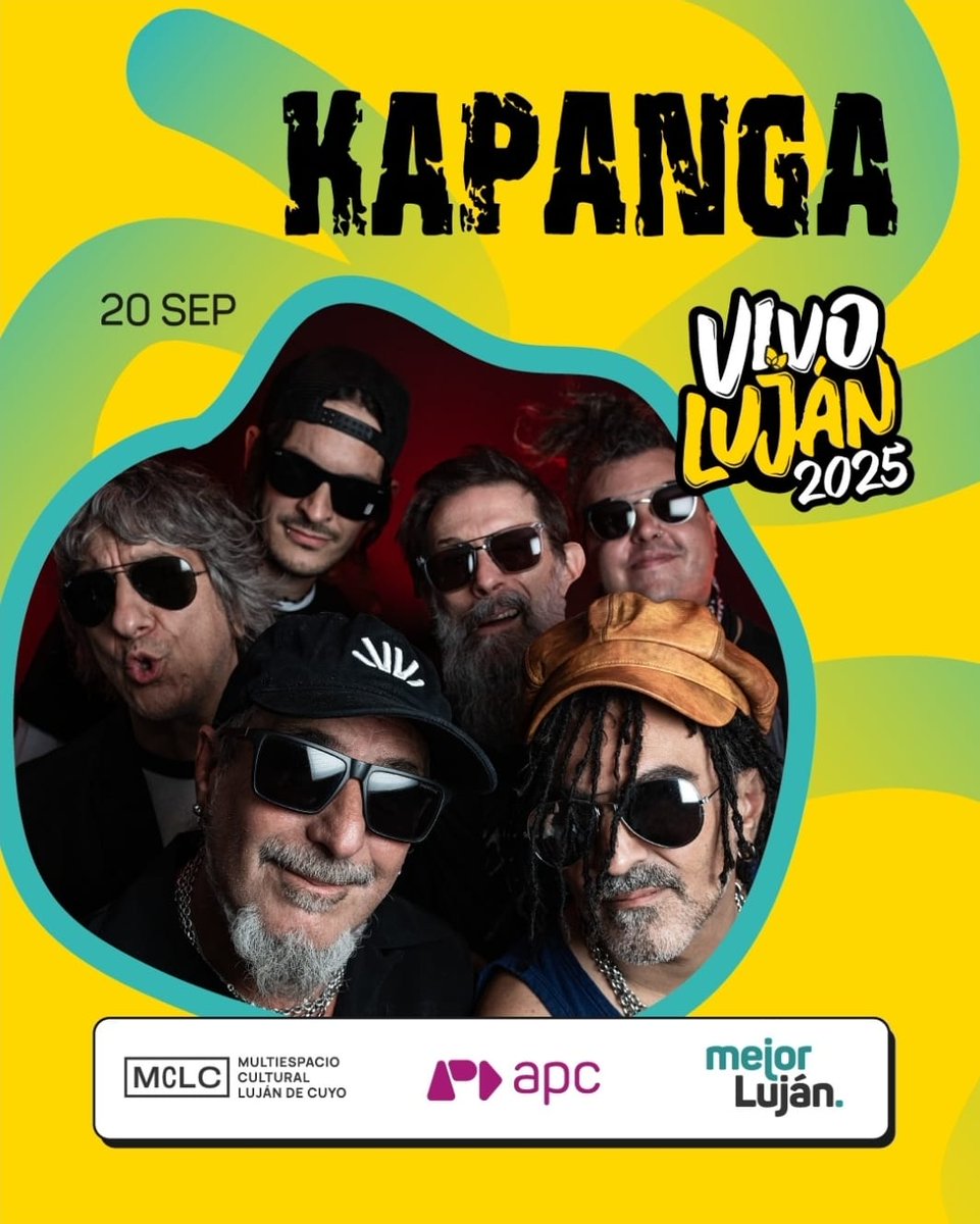 🙌🏻 ¡HOLA MENDOZA! ✨🎶

Este sábado 20 de septiembre estaremos en VIVO LUJÁN 2025! 🥳

📍Multiespacio Cultural Luján de Cuyo

🎟️Boleterías del predio el día del show

¡Lxs esperamos! 🤟🏻❤️

#Kapanga30Años #VivoLujan2025