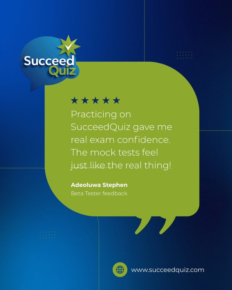 Succeed_Quiz's tweet photo. Beta tester feedback:
‘Practicing on SucceedQuiz gave me real exam confidence. The mock tests feel just like the real thing! https://t.co/KVNlMsAzl7