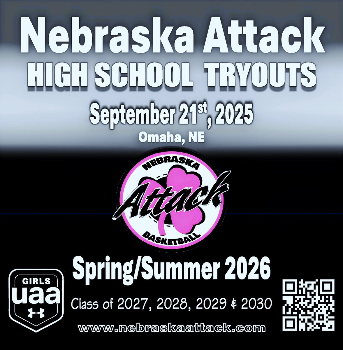 𝑵𝒆𝒃𝒓𝒂𝒔𝒌𝒂 𝑨𝒕𝒕𝒂𝒄𝒌 𝑼𝑨𝑨
𝑯𝒊𝒈𝒉 𝑺𝒄𝒉𝒐𝒐𝒍 𝑻𝒓𝒚𝒐𝒖𝒕𝒔
4 days away!

Sun, 9/21/25
11:30 AM–1:30 PM
Grad Classes: 2027, 2028, 2029, 2030
UAA/UA Rise/Select Teams