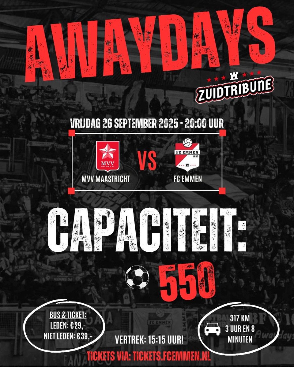 MVV MAASTRICHT UIT!! 🚨 
Vanaf nu kun je tickets kopen voor de uitwedstrijd in Maastricht. Koop nu je ticket en steun de jongens in Maastricht! 🔥 

#fcemmen #mvvemm