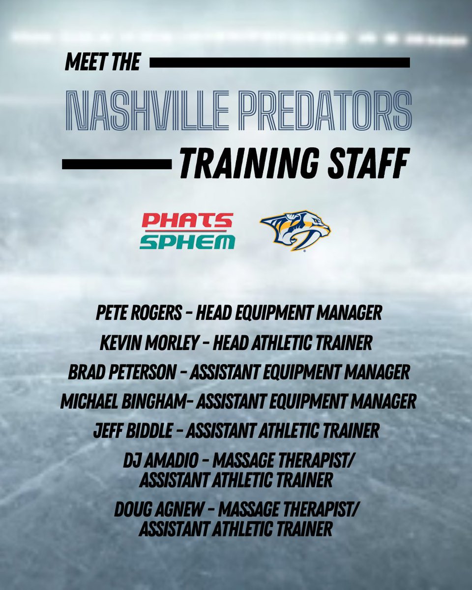 PHATS_SPHEM's tweet image. Hockey season is fast approaching, and the @PredsNHL Training Staff are ready to go! 💪 Let’s meet the team behind the team as we introduce the PHATS/SPHEM Members who make up the talented Nashville staff. 

#nashville #preds #predators #nashvillepredators #hockey #nhl