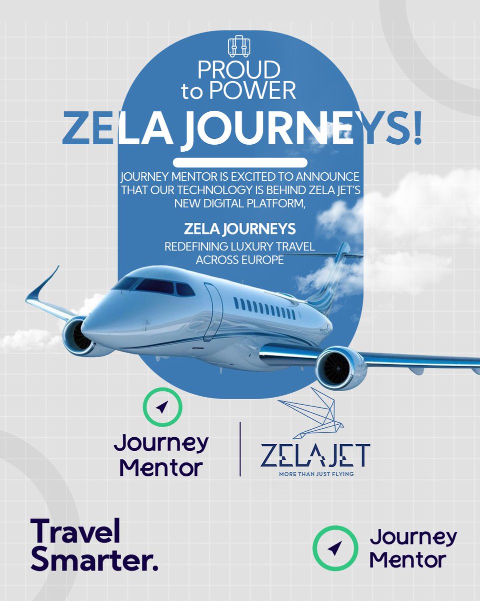 Excited to power Zela Journeys! 🚀
Our SaaS platform enables Zela Jet’s new digital hub for hotels, transfers, events &amp; flights — all in one seamless booking experience ✈️🏨🚖
#TravelTech #LuxuryTravel #JourneyMentor

zelajet.com/zela-jet-launc…