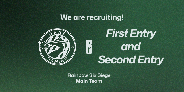 🚨 Wir suchen Verstärkung für die neue Rainbow Six Season! 🚨

-First Entry &amp; Second Entry
-Comp-Erfahrung
-18+

Interesse?
Join unserem Discord und schreibt uns für weitere Fragen!
discord.gg/vmgCTwBD